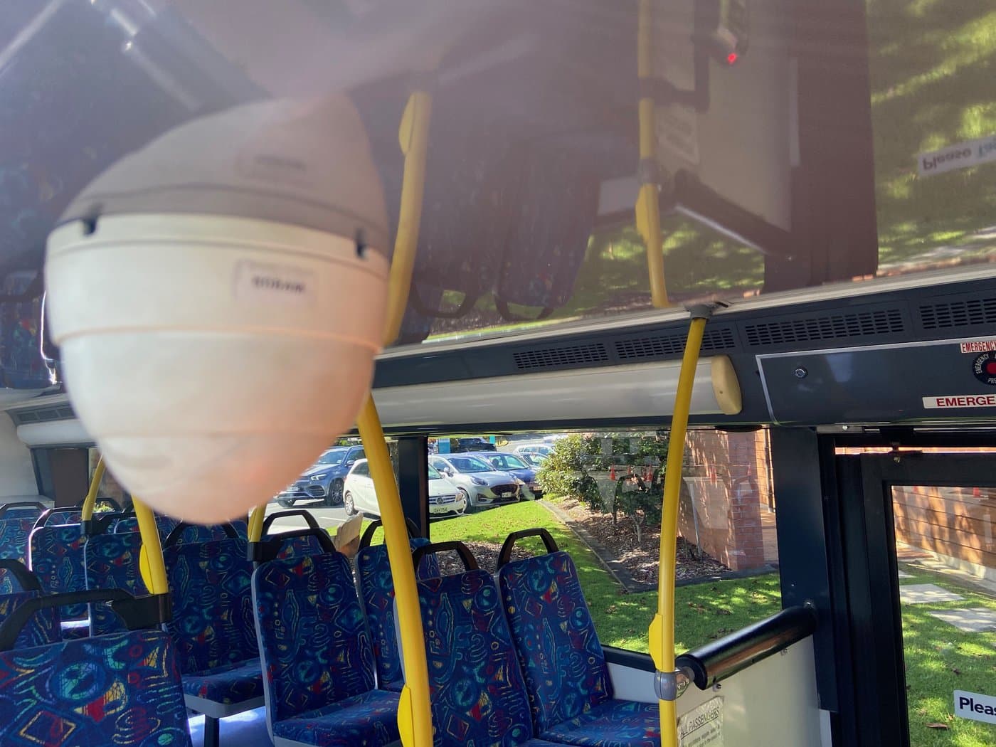 Dome camera installed on public bus ceiling